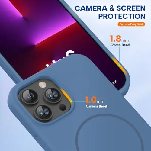 Miracase Magnetic for iPhone 13 Pro Max Case, [Soft Anti-Scratch Microfiber Lining], Compatible with MagSafe, Liquid Silicone Shockproof Drop Protection Phone Case for 13 Pro Max, Glass Blue - 5