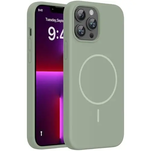 Miracase Magnetic for iPhone 13 Pro Max Case, [Soft Anti-Scratch Microfiber Lining], Compatible with MagSafe, Liquid Silicone Shockproof Drop Protection Phone Case for 13 Pro Max, Patina Green - MIRACASE