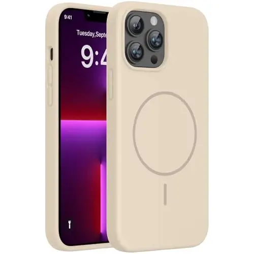 Miracase Magnetic for iPhone 13 Pro Max Case, [Soft Anti-Scratch Microfiber Lining], Compatible with MagSafe, Liquid Silicone Shockproof Drop Protection Phone Case for 13 Pro Max, Sand 