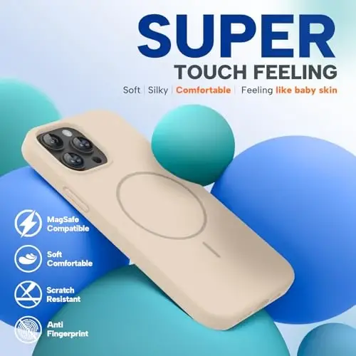 Miracase Magnetic for iPhone 13 Pro Max Case, [Soft Anti-Scratch Microfiber Lining], Compatible with MagSafe, Liquid Silicone Shockproof Drop Protection Phone Case for 13 Pro Max, Sand - 4