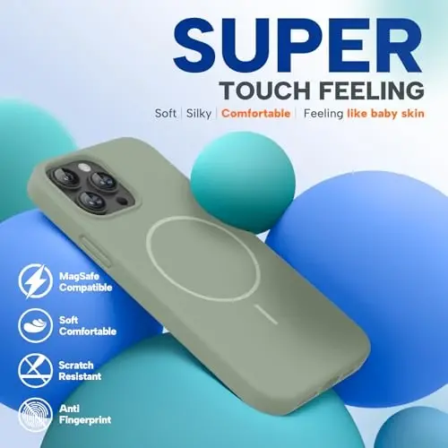 Miracase Magnetic for iPhone 13 Pro Max Case, [Soft Anti-Scratch Microfiber Lining], Compatible with MagSafe, Liquid Silicone Shockproof Drop Protection Phone Case for 13 Pro Max, Patina Green - 4