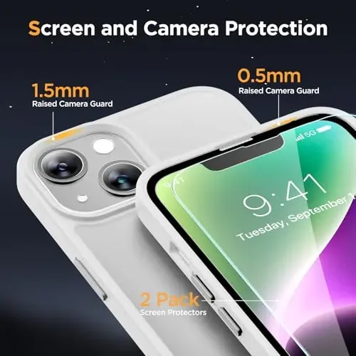 Miracase Magnetic for iPhone 14 Case 6.1 inch (Compatible with MagSafe) (with 2X Screen Protectors) Military-Grade Protection, Anti-Fingerprint Translucent Matte Phone Case Cover, White - 5