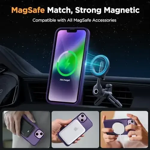 Miracase Magnetic for iPhone 14 Case 6.1 inch (Compatible with MagSafe)（with 2X Screen Protectors） Military-Grade Protection, Anti-Fingerprint Translucent Matte Phone Case Cover, Dark Purple - 3