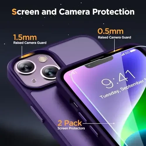 Miracase Magnetic for iPhone 14 Case 6.1 inch (Compatible with MagSafe)（with 2X Screen Protectors） Military-Grade Protection, Anti-Fingerprint Translucent Matte Phone Case Cover, Dark Purple - 5