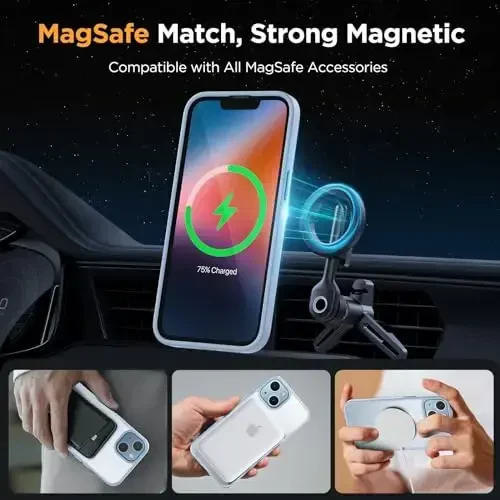 Miracase Magnetic for iPhone 14 Case 6.1 inch (MagSafe bilan mos) (2X Ekran himoyachilari bilan) Harbiy darajadagi himoya, barmoq izlariga qarshi yarim shaffof matli telefon qutisi qopqog'i, och ko'k - 3