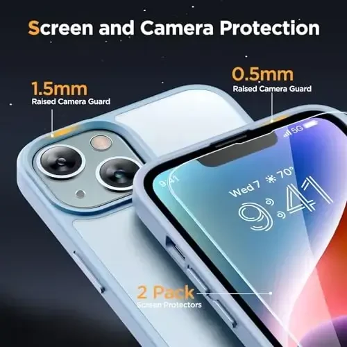 Miracase Magnetic for iPhone 14 Case 6.1 inch (MagSafe bilan mos) (2X Ekran himoyachilari bilan) Harbiy darajadagi himoya, barmoq izlariga qarshi yarim shaffof matli telefon qutisi qopqog'i, och ko'k - 6