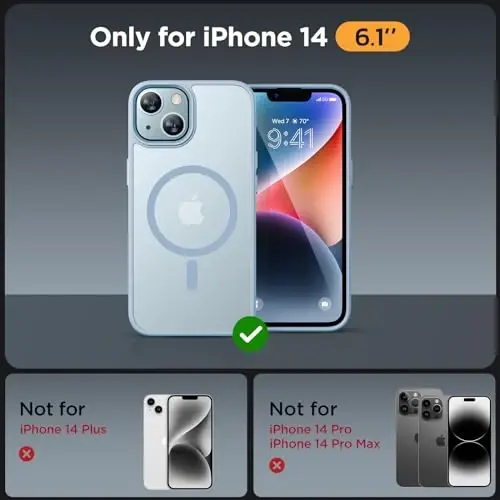 Miracase Magnetic for iPhone 14 Case 6.1 inch (MagSafe bilan mos) (2X Ekran himoyachilari bilan) Harbiy darajadagi himoya, barmoq izlariga qarshi yarim shaffof matli telefon qutisi qopqog'i, och ko'k - 2