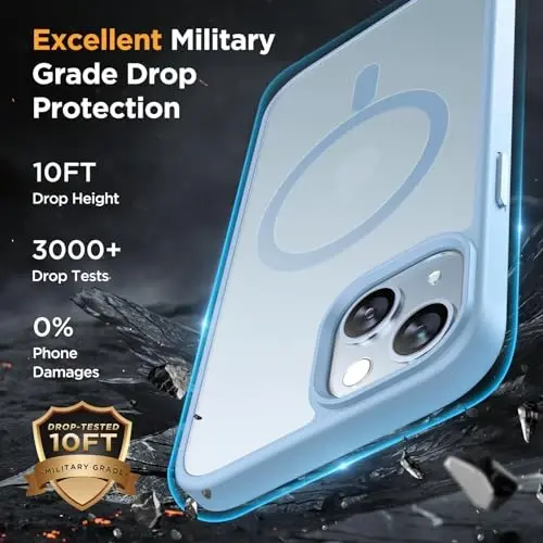 Miracase Magnetic for iPhone 14 Case 6.1 inch (MagSafe bilan mos) (2X Ekran himoyachilari bilan) Harbiy darajadagi himoya, barmoq izlariga qarshi yarim shaffof matli telefon qutisi qopqog'i, och ko'k - 5