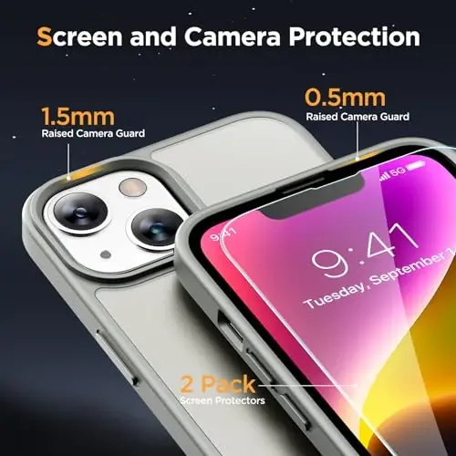 Miracase Magnetic for iPhone 14 Case 6.1 inch (MagSafe bilan mos) (2X ekran himoyachisi bilan) Harbiy darajadagi himoya, barmoq izlariga qarshi yarim shaffof mat telefon qopqog'i, kulrang - 5