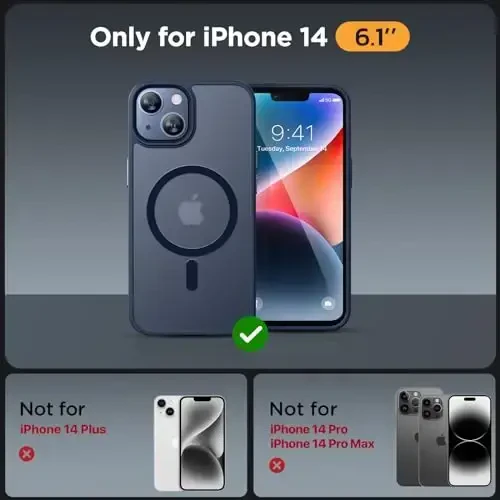 Miracase Magnetic for iPhone 14 Case 6.1 inch (MagSafe bilan mos) (2X ekran himoyachisi bilan) Harbiy darajadagi himoya, barmoq izlariga qarshi yarim shaffof mat telefon qopqog'i, to'q ko'k - 2