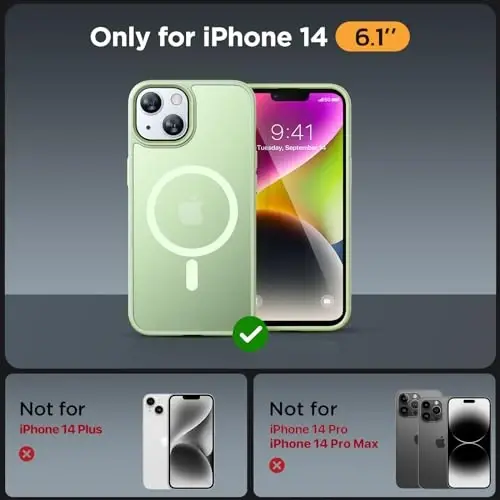 Miracase Magnetic for iPhone 14 Case 6.1 inch (MagSafe bilan mos keladi) (2X ekran himoyachisi bilan) Harbiy darajadagi himoya, barmoq izlariga qarshi yarim shaffof matli telefon qopqog'i, qora - MIRACASE (1)