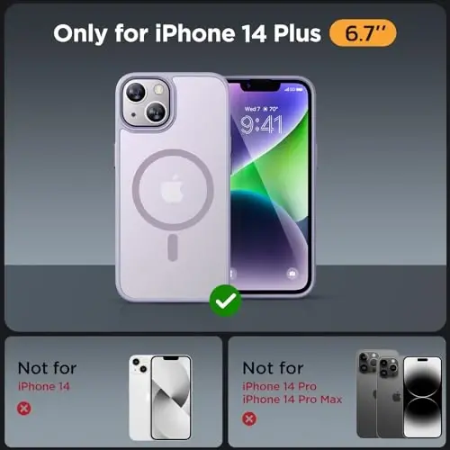 Miracase Magnetic for iPhone 14 Plus Case 6.7 inch (Compatible with MagSafe) (with 2X Screen Protectors) Military-Grade Protection, Anti-Fingerprint Translucent Matte Phone Case Cover, Light Purple - 2