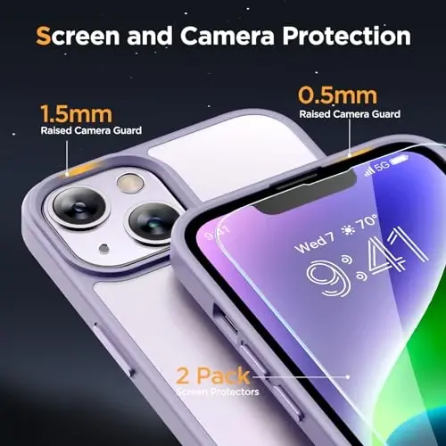 Miracase Magnetic for iPhone 14 Plus Case 6.7 inch (Compatible with MagSafe) (with 2X Screen Protectors) Military-Grade Protection, Anti-Fingerprint Translucent Matte Phone Case Cover, Light Purple - 6