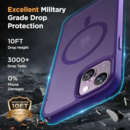 Miracase Magnetic for iPhone 14 Plus Case 6.7 inch (Compatible with MagSafe)(with 2X Screen Protectors) Military-Grade Protection, Anti-Fingerprint Translucent Matte Phone Case Cover, Black - 4