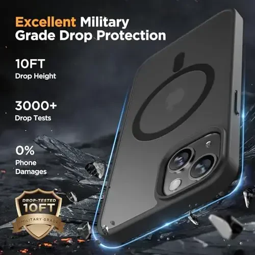 Miracase Magnetic for iPhone 14 Plus Case 6.7 inch (Compatible with MagSafe)（with 2X Screen Protectors） Military-Grade Protection, Anti-Fingerprint Translucent Matte Phone Case Cover, Black - 5