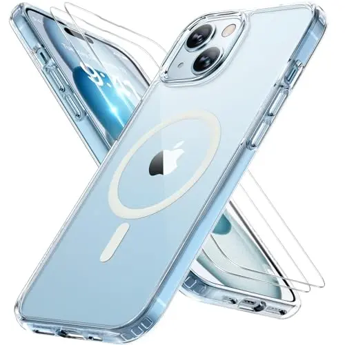 Miracase Magnetic for iPhone 14 Plus Case 6.7 inch (Compatible with MagSafe)（with 2X Screen Protectors） Military-Grade Protection, Anti-Fingerprint Translucent Matte Phone Case Cover, Clear 