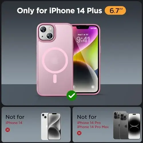 Miracase Magnetic for iPhone 14 Plus Case 6.7 inch (Compatible with MagSafe)（with 2X Screen Protectors） Military-Grade Protection, Anti-Fingerprint Translucent Matte Phone Case Cover, Mes Pink - 2