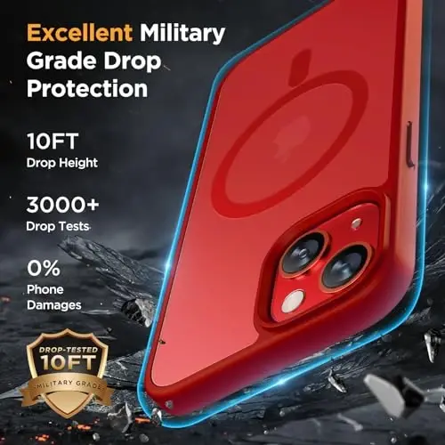 Miracase Magnetic for iPhone 14 Plus Case 6.7 inch (Compatible with MagSafe)（with 2X Screen Protectors） Military-Grade Protection, Anti-Fingerprint Translucent Matte Phone Case Cover, Red - 5