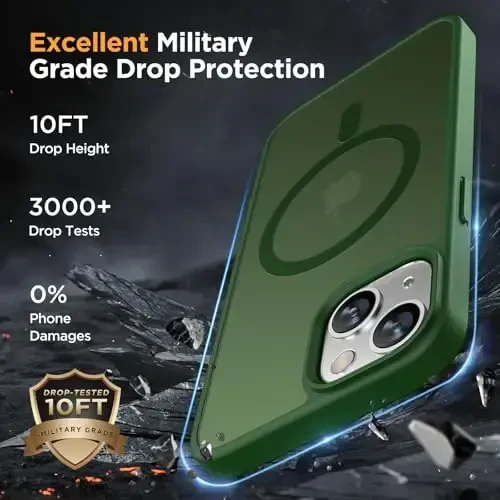 Miracase Magnetic for iPhone 14 Plus Case 6.7 inch (MagSafe bilan mos) (2X ekran himoyachisi bilan) Harbiy darajadagi himoya, barmoq izlariga qarshi yarim shaffof mat telefon qopqog'i, to'q yashil - 5