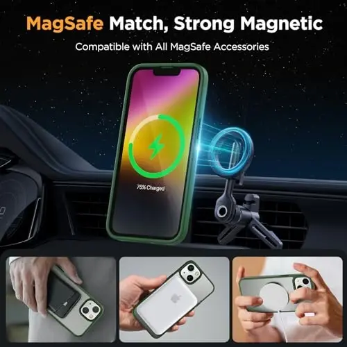 Miracase Magnetic for iPhone 14 Plus Case 6.7 inch (MagSafe bilan mos) (2X ekran himoyachisi bilan) Harbiy darajadagi himoya, barmoq izlariga qarshi yarim shaffof mat telefon qopqog'i, to'q yashil - 3