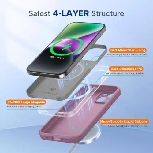 miracase Magnetic for iPhone 14 Plus Case, [Soft Anti-Scratch Microfiber Lining], Compatible with MagSafe, Silicone Shockproof Protection Phone Case for iPhone 14 Plus,Blackcurrant - 4