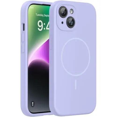 miracase Magnetic for iPhone 14 Plus Case, [Soft Anti-Scratch Microfiber Lining], Compatible with MagSafe, Silicone Shockproof Protection Phone Case for iPhone 14 Plus,Light Purple - 1