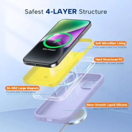 miracase Magnetic for iPhone 14 Plus Case, [Soft Anti-Scratch Microfiber Lining], Compatible with MagSafe, Silicone Shockproof Protection Phone Case for iPhone 14 Plus,Light Purple - 5