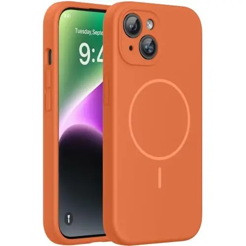 miracase Magnetic for iPhone 14 Plus Case, [Soft Anti-Scratch Microfiber Lining], Compatible with MagSafe, Silicone Shockproof Protection Phone Case for iPhone 14 Plus,Orange - MIRACASE