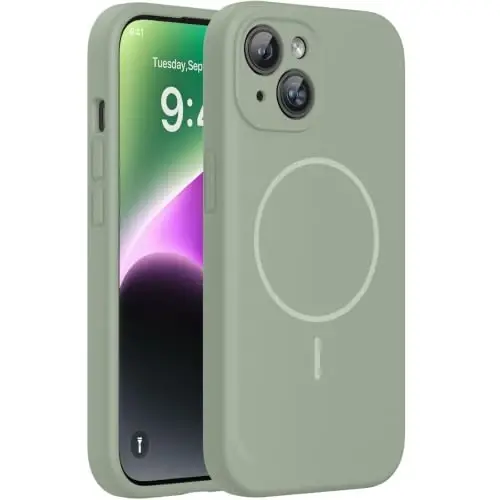 miracase Magnetic for iPhone 14 Plus Case, [Soft Anti-Scratch Microfiber Lining], Compatible with MagSafe, Silicone Shockproof Protection Phone Case for iPhone 14 Plus,Patina Green 