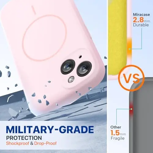 miracase Magnetic for iPhone 14 Plus Case, [Soft Anti-Scratch Microfiber Lining], Compatible with MagSafe, Silicone Shockproof Protection Phone Case for iPhone 14 Plus,Sand Pink - 3