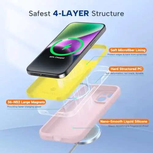 miracase Magnetic for iPhone 14 Plus Case, [Soft Anti-Scratch Microfiber Lining], Compatible with MagSafe, Silicone Shockproof Protection Phone Case for iPhone 14 Plus,Sand Pink - 5