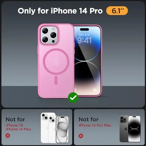 Miracase Magnetic for iPhone 14 Pro Case 6.1 inch (MagSafe bilan mos) (2X ekran himoyachilari bilan) Harbiy darajadagi himoya, barmoq izlariga qarshi yarim shaffof mat telefon qopqog'i, Mes Pink - 2