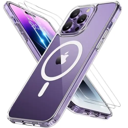 Miracase Magnetic for iPhone 14 Pro Case 6.1 inch (MagSafe bilan mos) (2X ekran himoyachilari bilan) Harbiy darajadagi himoya, barmoq izlariga qarshi yarim shaffof mat telefon qopqog'i, tiniq 