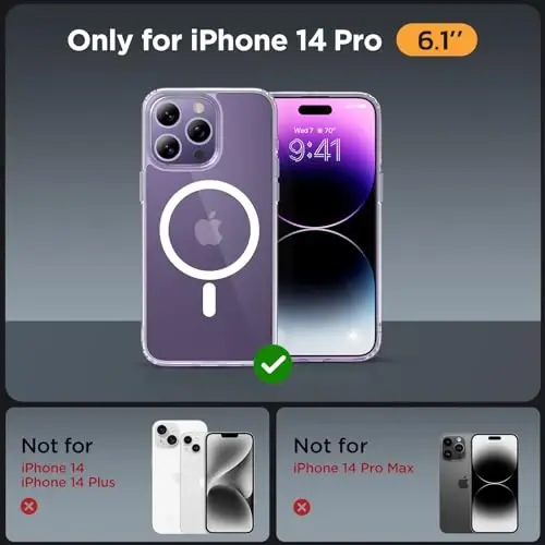 Miracase Magnetic for iPhone 14 Pro Case 6.1 inch (MagSafe bilan mos) (2X ekran himoyachilari bilan) Harbiy darajadagi himoya, barmoq izlariga qarshi yarim shaffof mat telefon qopqog'i, tiniq - 2