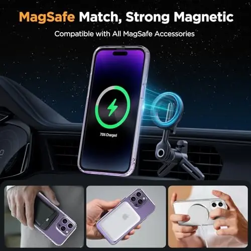 Miracase Magnetic for iPhone 14 Pro Case 6.1 inch (MagSafe bilan mos) (2X ekran himoyachilari bilan) Harbiy darajadagi himoya, barmoq izlariga qarshi yarim shaffof mat telefon qopqog'i, tiniq - 3