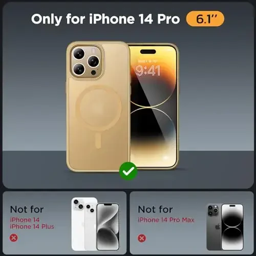 Miracase Magnetic for iPhone 14 Pro Case 6.1 inch (MagSafe bilan mos) (2X ekran himoyachisi bilan) Harbiy darajadagi himoya, barmoq izlariga qarshi yarim shaffof mat telefon qopqog'i, och sariq - 2