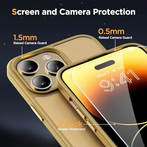 Miracase Magnetic for iPhone 14 Pro Case 6.1 inch (MagSafe bilan mos) (2X ekran himoyachisi bilan) Harbiy darajadagi himoya, barmoq izlariga qarshi yarim shaffof mat telefon qopqog'i, och sariq - 6
