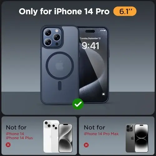 Miracase Magnetic for iPhone 14 Pro Case 6.1 inch (MagSafe bilan mos) (2X ekran himoyachisi bilan) Harbiy darajadagi himoya, barmoq izlariga qarshi yarim shaffof mat telefon qopqog'i, to'q ko'k - 2