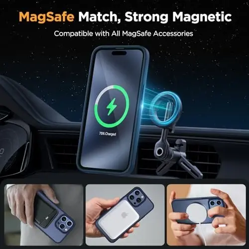 Miracase Magnetic for iPhone 14 Pro Case 6.1 inch (MagSafe bilan mos) (2X ekran himoyachisi bilan) Harbiy darajadagi himoya, barmoq izlariga qarshi yarim shaffof mat telefon qopqog'i, to'q ko'k - 3