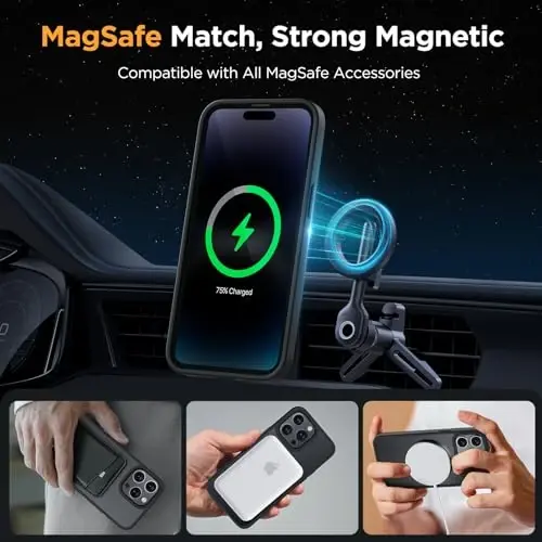Miracase Magnetic for iPhone 14 Pro Case 6.1 inch (MagSafe bilan mos) (2X ekran himoyachisi bilan) Harbiy darajadagi himoya, barmoq izlariga qarshi yarim shaffof matli telefon qopqog'i, qora - 3