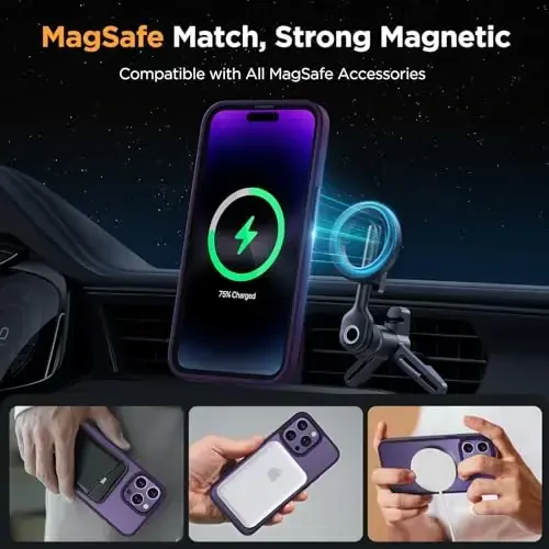 Miracase Magnetic for iPhone 14 Pro Max Case 6.7 inch (MagSafe bilan mos) (2X ekran himoyachilari bilan) Harbiy darajadagi himoya, barmoq izlariga qarshi yarim shaffof mat telefon qopqog'i, to'q binafsha - 3