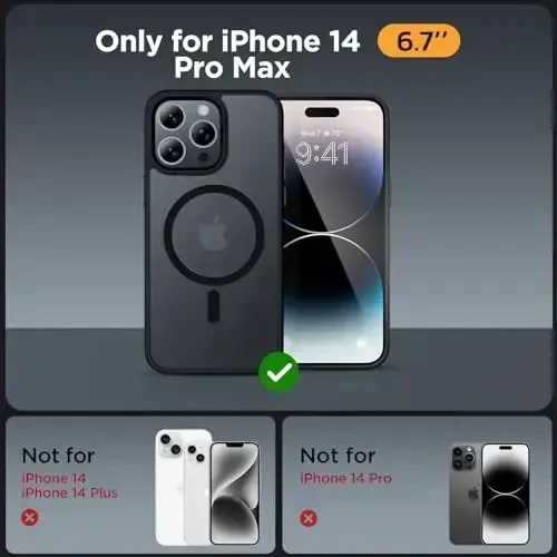 Miracase Magnetic for iPhone 14 Pro Max Case 6.7 inch (MagSafe bilan mos) (2X ekran himoyachisi bilan) Harbiy darajadagi himoya, barmoq izlariga qarshi yarim shaffof mat telefon qopqog'i, qora - MIRACASE (1)