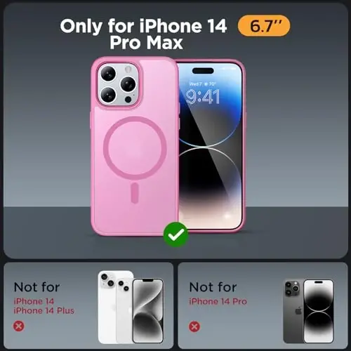 Miracase Magnetic for iPhone 14 Pro Max Case 6.7 inch (MagSafe bilan mos keladi) (2X Ekran himoyachilari bilan) Harbiy darajadagi himoya, barmoq izlariga qarshi yarim shaffof mat telefon qopqog'i, Mes pushti - 2