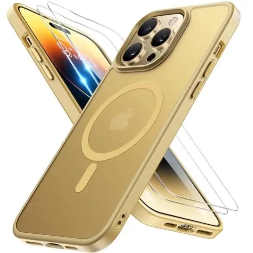 Miracase Magnetic for iPhone 14 Pro Max Case 6.7 inch (MagSafe bilan mos keladi) (2X ekran himoyachilari bilan) Harbiy darajadagi himoya, barmoq izlariga qarshi yarim shaffof mat telefon qopqog'i, och sariq 
