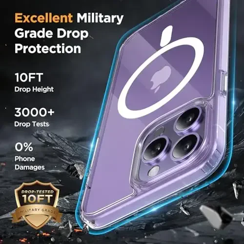Miracase Magnetic for iPhone 14 Pro Max Case 6.7 inch (MagSafe bilan mos keladi) (2X ekran himoyachilari bilan) Harbiy darajadagi himoya, barmoq izlariga qarshi yarim shaffof matli telefon qutisi qopqog'i, tiniq - 5