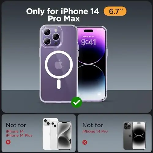 Miracase Magnetic for iPhone 14 Pro Max Case 6.7 inch (MagSafe bilan mos keladi) (2X ekran himoyachilari bilan) Harbiy darajadagi himoya, barmoq izlariga qarshi yarim shaffof matli telefon qutisi qopqog'i, tiniq - 2