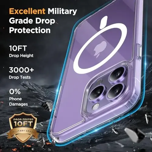Miracase Magnetic for iPhone 14 Pro Max Case 6.7 inch (MagSafe bilan mos keladi) (2X ekran himoyachilari bilan) Harbiy darajadagi himoya, barmoq izlariga qarshi yarim shaffof matli telefon qutisi qopqog'i, tiniq - 5
