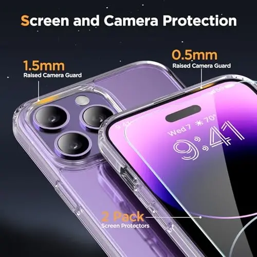 Miracase Magnetic for iPhone 14 Pro Max Case 6.7 inch (MagSafe bilan mos keladi) (2X ekran himoyachilari bilan) Harbiy darajadagi himoya, barmoq izlariga qarshi yarim shaffof matli telefon qutisi qopqog'i, tiniq - 6