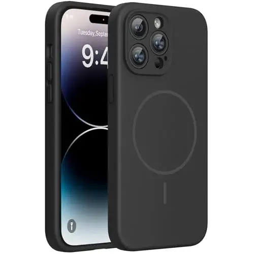 Miracase Magnetic for iPhone 14 Pro Max Case, [Soft Anti-Scratch Microfiber Lining], Compatible with MagSafe, Silicone Shockproof Protection Phone Case for iPhone 14 Pro Max,Black - 1