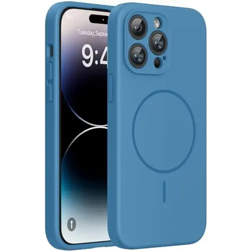 Miracase Magnetic for iPhone 14 Pro Max Case, [Soft Anti-Scratch Microfiber Lining], Compatible with MagSafe, Silicone Shockproof Protection Phone Case for iPhone 14 Pro Max,Capri Blue - 1